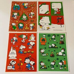 Vintage Hallmark Snoopy Christmas & St. Patrick’s Day Stickers Set